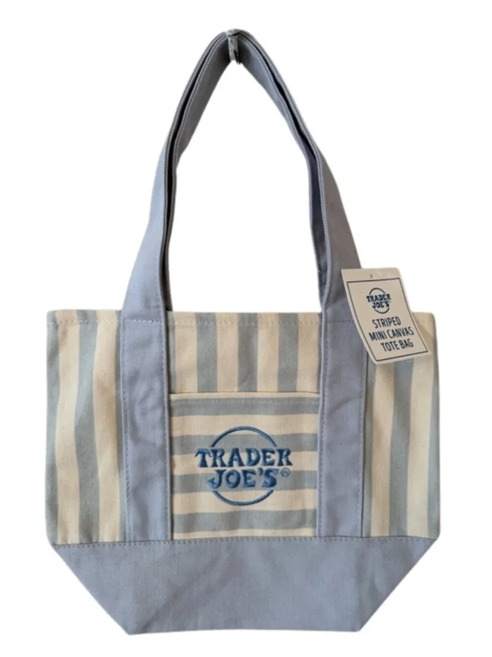 🛍️✨ NWT Mini Trader Joe's Canvas Tote Bag – Blue & Beige Stripes 🔥NEW RELEASE